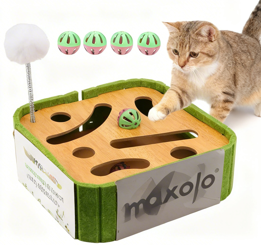 maxolo® Kitty Treat Hunt Maze Adventure - Interactive Cat Puzzle Toy to Unleash Your Feline’s Inner Hunter, Hide Snacks & Watch Them Pounce, Bat & Solve for Rewards!